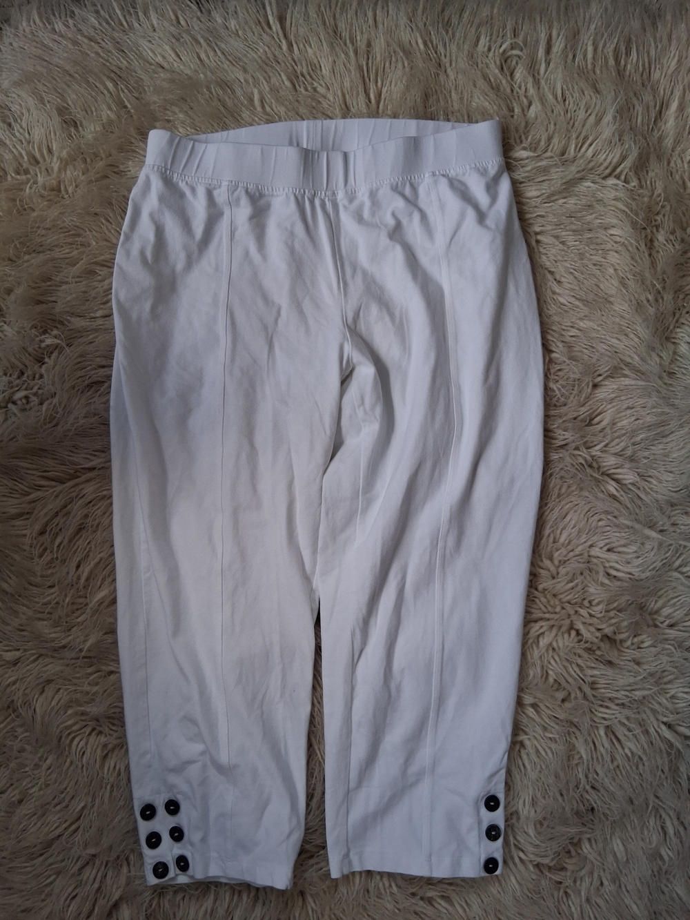 SUMMER SALE White Stretch Capri Pants with Button Detail